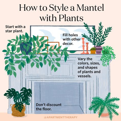 We turned to a plant pro and interior designer for their tried-and-true fireplace plant styling advice. Plants Fireplace Mantel, Boho Above Fireplace Decor, Fireplace Long Mantle Decor, Plants For Fireplace Mantle, Plant Fireplace Decor, Plants Mantle Decor, Plants Fireplace Decor, Fireplace With Plants Decor, Mantle Decor With Plants