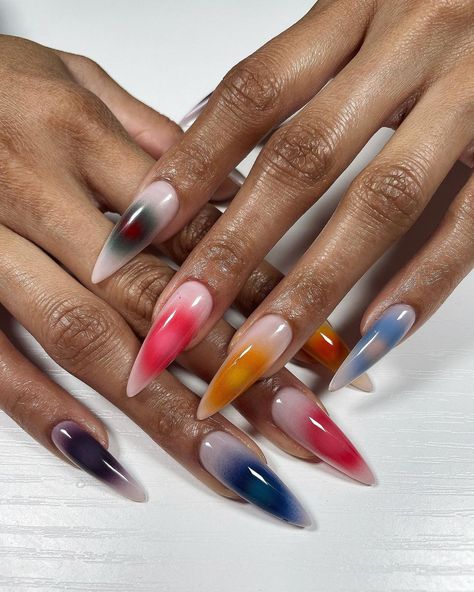 Airbrush Tips Nails, Nail Guide, Nails 2023 Trends, Fall Nails 2023, Almond Acrylic Nails Designs, Acrylic Nails Designs, Tips Nails, Almond Acrylic, Finger Art