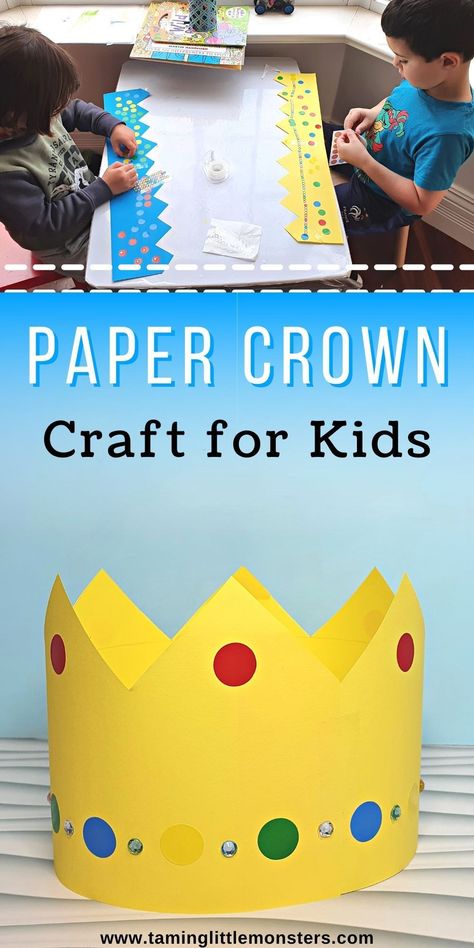 Paper Crown Craft for Kids. A fun and easy arts and crafts activity for toddlers, preschoolers and kindergarteners. #artsandcrafts #toddler #preschool #kindergarten Crown Crafts For Kids, Fairy Tales Preschool, Princess Activities, Castle Crafts, Fairy Tale Crafts, Princess Crafts, Fun Craft Ideas, Crown For Kids, Summer Camp Crafts