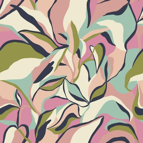 Vector abstract leaf and modern shapes drawing illustration seamless repeat pattern fashion and home decor print fabric digital artwork Abstract Print Pattern, Shapes Drawing, Flower Print Pattern, Abstract Wall Painting, Fabric Print Design, Abstract Leaf, Folk Art Flowers, Repeat Prints, Textile Prints Design