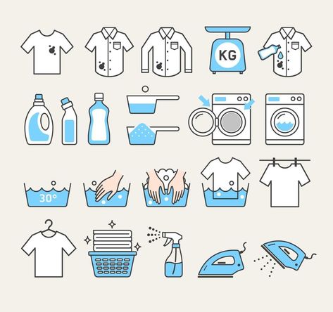 Laundry Illustration, Washing Machine Symbols, Laundry Logo, Laundry Icons, Drawing Stencils, Laundry Service, Social Media Logos, Icon Set Vector, Vector Illustrations