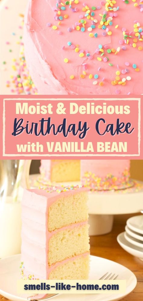 28 reviews · 55 minutes · Serves 12 · Celebrate in style with this lovely pink vanilla bean cake recipe! It's incredible for birthday or whenever you want something "extra". Vanilla Bean Cake Recipe, Birthday Cake Peanut Butter, Peanut Butter Pie No Bake, Cake Peanut Butter, Vanilla Bean Cake, Pie No Bake, Dreamy Desserts, Pink Birthday Cake, Vanilla Bean Cakes