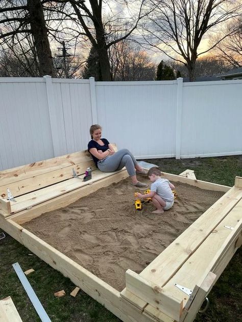 Sand Pits For Kids, Backyard Sandbox, Diy Sandbox, Diy Kids Playground, Kids Backyard Playground, Play Area Backyard, Backyard Kids Play Area, Diy Playground, Outdoor Play Area