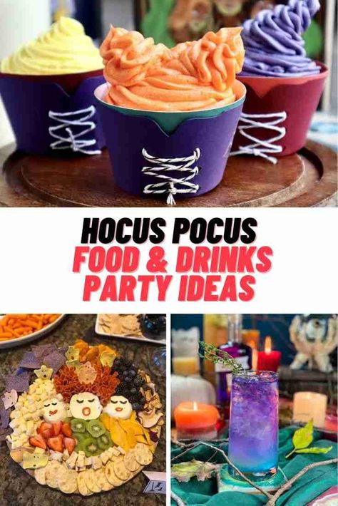 Hocus Pocus Party Desserts, Halloween Food Ideas Hocus Pocus, Potion Party Food, Hocus Pocus Party Treats, Hocus Pocus Halloween Party Food, Witch Theme Food Ideas, Hocus Pocus Sleepover, Hocus Pocus Snacks Ideas, Hocus Pocus Meal Ideas