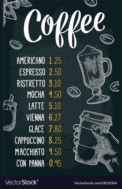 Coffee Shop Menu Board, Blackboard Design, Chalkboard Coffee, Cafe Menu Boards, Cafe Chalkboard, Coffee Shop Art, Coffee Menu Design, Menu Coffee, Menu Board Design