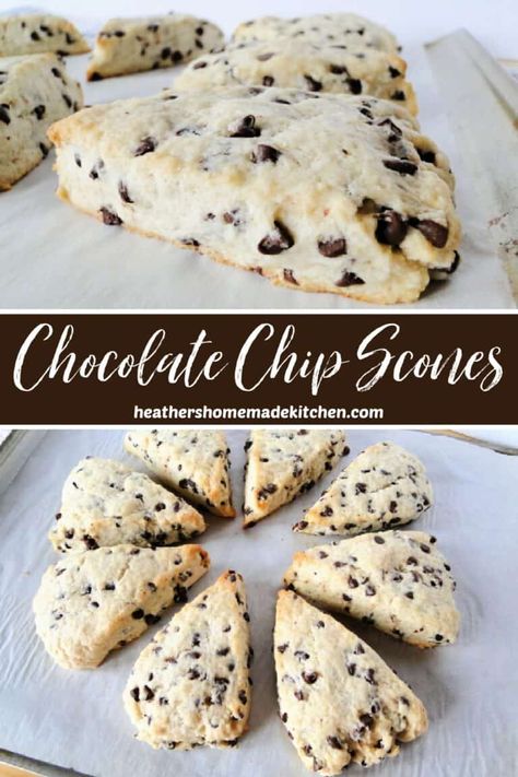 Chocolate Chunk Scones Recipe, Scone Recipes Chocolate Chip, Choc Chip Scones Recipe Easy, Chocolate Chip Biscuits Recipes, Chocolate Chips Scones, Easy Chocolate Chip Scones, Baking With Chocolate Chips, Recipes With Mini Chocolate Chips, Mini Chocolate Chip Recipes