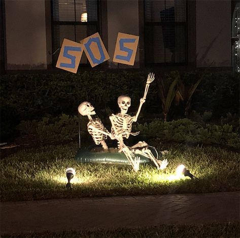 Halloween Zoo, Skeleton Pics, Silly Skeleton, Creative Halloween Decorations, Halloween Skeleton Decorations, Homemade Halloween Decorations, Skeleton Decorations, Funny Skeleton, Homemade Halloween