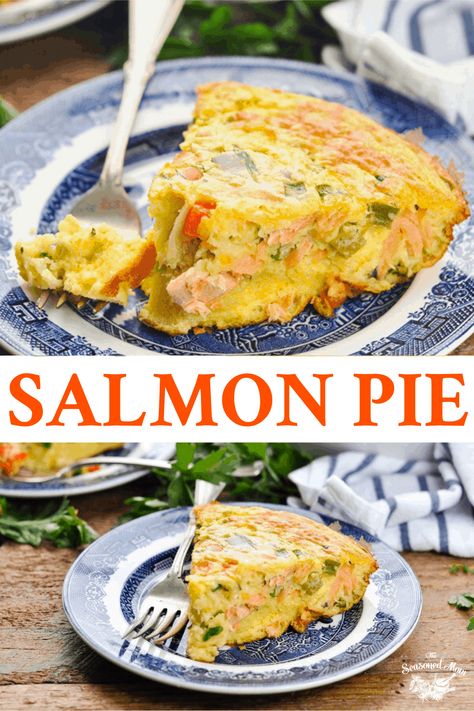 Salmon Pie Recipe, Pies Savory, Salmon Pie, Salmon Quiche, Veggie Rolls, Flaked Salmon, Canned Fish, Pantry Recipes, Canned Salmon