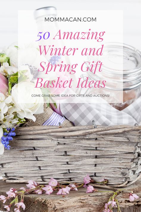 50 Spring and Winter gift basket ideas for auctions or just plain give giving. Celebrate the moments with a sweet gift basket this spring to family and friends. Pin this for reference. Happy Gifting! Spring Basket Ideas, Spring Gift Basket Ideas, Winter Gift Basket Ideas, Brunch Gift Basket, Spring Gift Basket, Winter Gift Basket, Silent Auction Baskets, Making A Gift Basket, Auction Basket