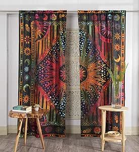 Drapery Bedroom, Boho Valances, Hanging Drapes, Hippie Curtains, Sun Window, Mandala Curtains, Indian Curtains, Bohemian Sun, Burning Sun