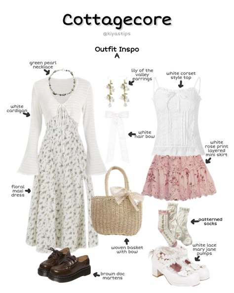 #cottagecore #cottagecoreoutfit #style #fashion #aesthetic #aestheticoutfit #outfits #outfitideas #outfitstyle #outfitinsposummer #fashiontrend #styleguide #styleideas Cottagecore Style Guide, Cottagecore Outfit Ideas, Cottagecore Outfit, Style Analysis, Layered Mini Skirt, White Hair Bows, Genderless Fashion, Cottagecore Outfits, Cottagecore Fashion