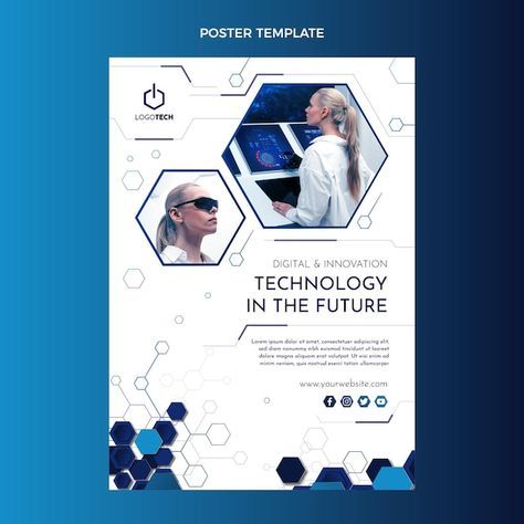 Tech Brochure, Workshop Template, Flat Design Poster, Tech Poster, Technology Poster, Technology Design Graphic, Brochure Cover Design, Letterhead Business, Technology Posters