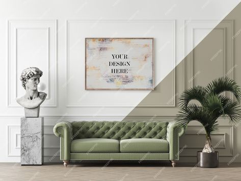 Premium PSD | Wooden frame mockup on molding wall with sculpture and sofa Molding Wall, Wall Molding Design, Molding Design, Sofa Wall, Ceiling Design Living Room, Wall Molding, Design Living, Ceiling Design, Wooden Frame