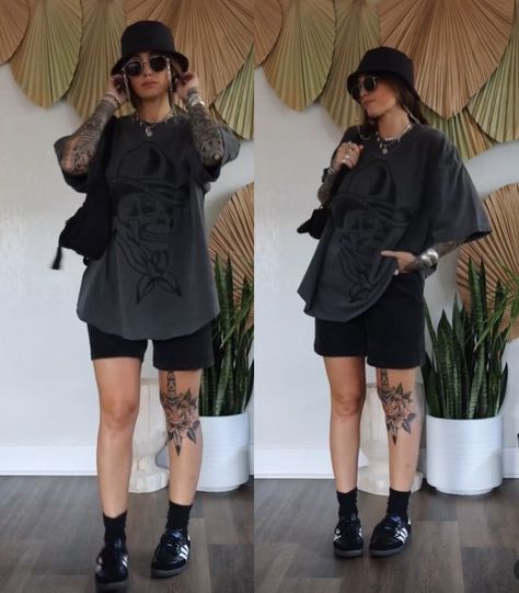 Tory Lleigh Oversized tee and shorts Big T Shirt Outfits Winter, Full Black Summer Outfit, 2ne1 Concert Outfit, Midsize Oversized Tshirt Outfit, Robyn Brooks Outfits, Tshirt Dress Outfit Casual, Docs And Shorts, Oversized Black Outfit, Oversized Tshirt Outfit Aesthetic