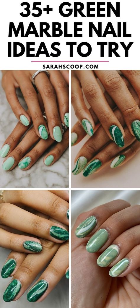 Channel your inner Greek goddess with these 35+ stunning green marble nail designs. They're the perfect blend of classic elegance and modern flair!💚 #NailDesigns #MarbleNailDesigns #NailArt Sage Marble Nails, Fun Green Nail Designs, Green Marble Nail Art, Green Marble Nails Acrylic, Sage Green Marble Nails, Green Marble Nail Designs, Marble Glitter Nails, Green Marble Nails, Marbled Nails