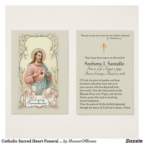 Catholic Sacred Heart Funeral Memorial Holy Card   #funeral #catholic #traditionalcatholic #holycards #prayercards #bereavement #sympathy #memorials Hail Mary In Latin, Vintage Holy Cards, Mary Catholic, Religious Cross, Holy Mary, Hail Mary, Catholic Prayers, Prayer Cards, Blessed Mother