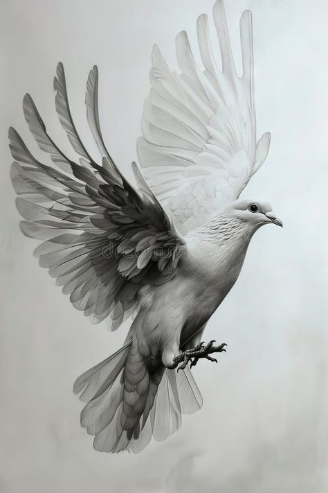 A white dove is flying in the air stock photo Dove Design Tattoo, Dove Illustrations, Small Birds Flying, Birds Flying Tattoo, Pigeon Photo, Dove Photo, Doves Flying, Universal Monsters Art, Dove In Flight