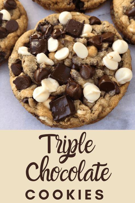 Gourmet Chocolate Chip Cookies, Deep Dish Cookie, Triple Chocolate Chip Cookies, Chip Recipes, Me When He, Triple Chocolate Cookies, White Chocolate Chip, White Chocolate Chip Cookies, Big Cookie