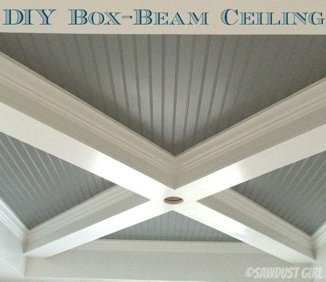 How to Build a Box Beam Ceiling Box Beam Ceiling, Beam Ceiling, Tv Fal, Murphy Bed Plans, Dining Room Ceiling, Ceiling Treatments, Tray Ceiling, Room Ceiling, Wood Ceilings