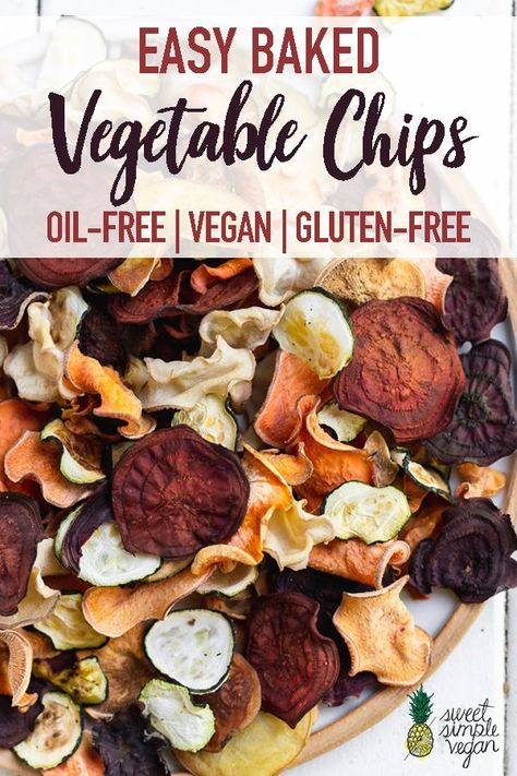 Vegetable Chips Baked, Healthy Baked Snacks, Vegetable Chips, Vegetable Crisps, Veggie Chips, Healthy Vegan Snacks, Baked Vegetables, Oil Free Vegan, No Bake Snacks