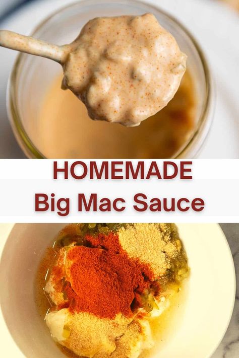 Take your homemade cheeseburgers to the next level with this simple homemade Big Mac Sauce recipe. This copycat McDonald's special sauce recipe taste just like the sauce you get in the restaurant. It's creamy, a little sweet and a little tangy. This homemade version is made with simple ingredients you already have in your pantry. It takes just a few minutes to whip up a batch of big mac sauce and it keeps in the fridge for a week. Use on burgers, fries, salads and onion rings. #copycatrecipe Mac Sauce Mcdonalds, How To Make Big Mac Sauce, Big Mac Special Sauce Recipe, Big Mac Sauce Recipe Copycat, Special Sauce Recipe, Healthy Sauce Recipes, Italian Sauce Recipes, Mcdonald's Big Mac, Homemade Big Mac Sauce