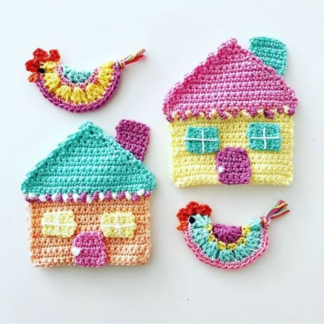 House Applique, Crochet House, Crochet Blanket Stitch Pattern, Crochet Applique Patterns Free, Crochet Wall Art, Crochet Stitches Guide, Crochet Toddler, Crochet Dolls Free Patterns, Crochet Keychain Pattern