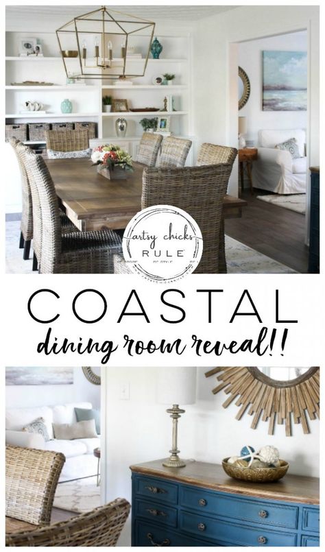 Coastal Dining Room REVEAL!!! - artsychicksrule.com #coastaldecor #coastalstyle #coastaldiningroom #golddecor Coastal Dining Room, Coastal Style Decorating, Coastal Dining, Haus Am See, Coastal Living Rooms, Beach Cottage Style, Rooms Reveal, Dining Room Design, Coastal Living