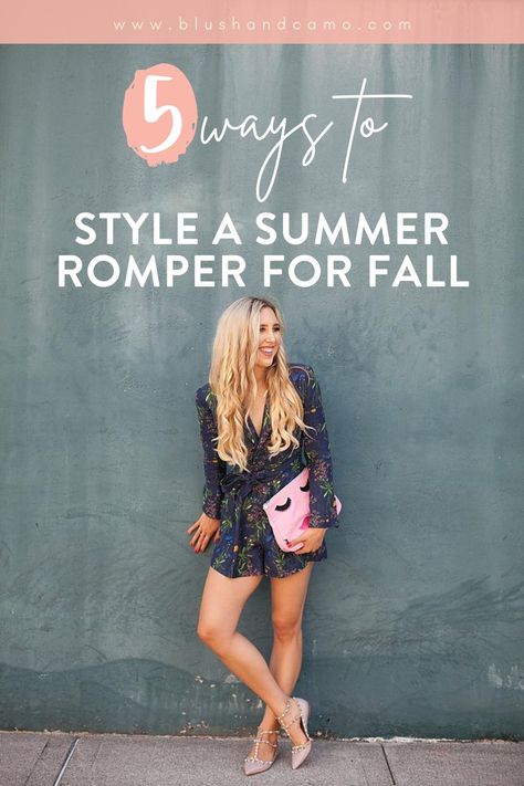 Fall is my FAVORITE time of year! But I also miss my cute summer clothes. You too? Let me show you how to style your summer romper for fall! Rompers are quickly becoming a wardrobe staple so you'll definitely want to see how to style this fashion forward piece for fall! #fallfavorites #fallvibes #howtostylearomper #wardrobestaple #letselevateyourstyle Fall Romper Outfit, How To Style A Romper, Cute Summer Clothes, Fall Workwear, Camo Style, Fall Transition Outfits, Transition Outfits, Fall Transition, Fall Inspo