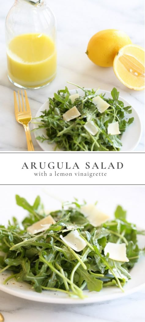 An easy and refreshing recipe for an arugula salad with lemon vinaigrette. #salad #recipes #healthy #lemon #vinaigrette #summer Vinaigrette Salad Recipes, Lemon Vinaigrette Salad, Salad With Lemon Vinaigrette, Salad Recipes Healthy, Arugula Recipes, Arugula Salad Recipes, Vinaigrette Salad, Julie Blanner, Salad With Lemon