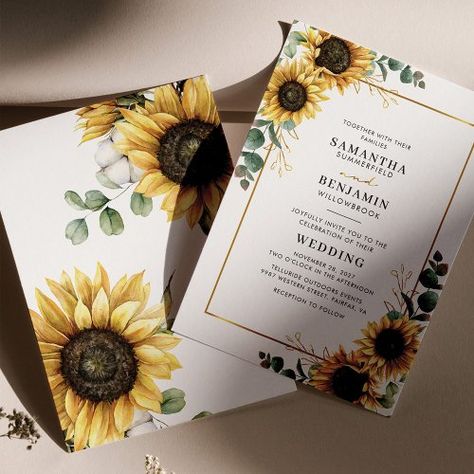 $3.15 | Eucalyptus Greenery Sunflower Geometric Wedding | Wedding Invitations | geometric, gold foil, yellow, eucalyptus, greenery, floral wedding invite, sunflower, sage green, barn wedding, modern succulent boho Sage Green Barn Wedding, Sunflower Themed Wedding, Geometric Wedding Invitation, Gold Foil Wedding Invitations, Sunflower Wedding Invitations, Sage Wedding, Gold Foil Wedding, Sage Green Wedding, August Wedding