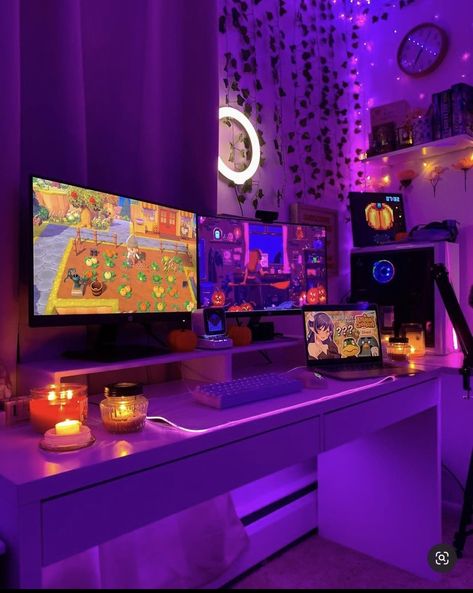 Girly Gaming Setup, Games Room Inspiration, Kawaii Room Ideas, Dream Setup, Best Gaming Setup, Setup Gamer, Kawaii Bedroom, Computer Desk Setup, Gamer Room Decor