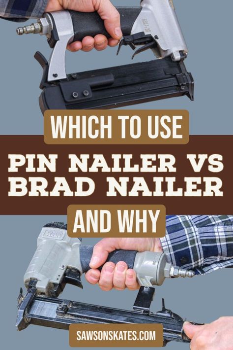 Pin nailers and brad nailers look like similar tools, but they have a few key differences. I'll explain the differences so you can choose the best one for your project. Brad Nailer Projects Diy, Tool Shop Organization, Wood Shops, Tool Tips, Brad Nailer, Summer Pins, Woodworking Basics, Brad Nails, Nail Pictures