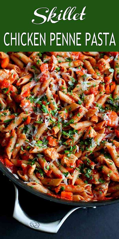 Every home cook needs a go-to healthy pasta recipe, with a great homemade tomato sauce. This chicken penne pasta takes just 30 minutes, from stovetop to table. 240 calories and 4 Weight Watchers Freestyle SP #pasta #healthyrecipes #weightwatchers Chicken Penne Pasta, Penne Pasta Recipes, Chicken Tomato, Chicken Penne, Chicken Pasta Recipes Healthy, Sauce Chicken, Wheat Pasta, Whole Wheat Pasta, Homemade Tomato Sauce