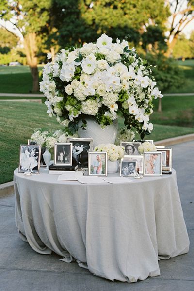 Choose wedding decor that you can reuse in your home after the wedding Anniversary Photo Decoration Ideas, Reusable Wedding Decor, Reunion Familiar, Dollar Tree Wedding Centerpieces, Tree Wedding Centerpieces, 50th Wedding Anniversary Decorations, Memory Table Wedding, Dollar Tree Wedding, Wedding Anniversary Decorations