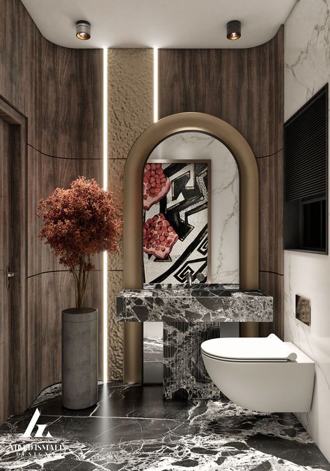 𝐋𝐔𝐗𝐔𝐑𝐘 𝐌𝐎𝐃𝐄𝐑𝐍 𝐆𝐔𝐄𝐒𝐓 𝐁𝐀𝐓𝐇𝐑𝐎𝐎𝐌 :: Behance Luxury Toilet Design, Modern Washroom, Bathroom Behance, Modern Guest Bathroom, Wallpaper Toilet, Bathroom Luxury Design, Luxury Reception, Toilet Design Modern, Toilet Mirror