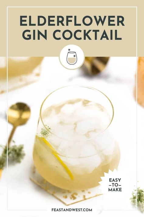 This elegant Elderflower Gin Cocktail is the perfect floral drink to welcome springtime! You'll love its refreshing flavor. Elderflower Syrup Cocktail, Gin And Elderflower Cocktail, Elderflower Gin Cocktail, Hendricks Gin Cocktails, Gin Cocktails Easy, Elderflower Recipes, Frozen Drinks Alcohol, Elderflower Cocktail, Gimlet Recipe