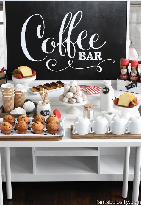 I can SO do this!!! Coffee Bar Party: "You've Warmed My Heart," theme! LOVE what she did as a random act of kindness with her guests! DIY Coffee bar ideas galore, and SO easy   http://fantabulosity.com/coffee-bar-ideas/ Limonade Bar, Coffee Bar Party, Jul Mad, Fest Mad, Diy Coffee Bar, Morning Brunch, Breakfast Party, Taco Bar, Baby Shower Brunch