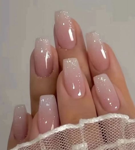 Ombre Sparkly Nails, Glitter Baby Boomer Nails, Baby Boomer Nails Glitter, Baby Pink Christmas Nails, Baby Pink Glitter Nails, Nails Ombre Pink, Ombre Pink Nails, Best Fake Nails, Press On Nails Coffin