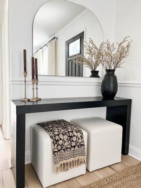 Sofa Table Behind Couch Entryway, Leather Couch With Console Table, Console With Stools Underneath, Console Table With Nesting Stools, Console Table Next To Stairs, Entry Table Contemporary, Console Table With Bench, Sofa Console Table Behind Couch Modern, Console Table Hallway Decor