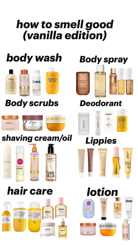 Pick 1-3 products for each section to make your routine!!!! Best Smells To Smell Like, Best Hygiene Routine, How To Get Your Room To Smell Good, Best Body Care Routine, Products To Smell Good All Day, How To Smell Good All Day Products, Good Smelling Hair, How To Smell Clean, Smell Good Vanilla