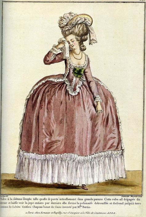 fashion plate mentioning Rose Bertin 1782 La Galleries des Modes Pierre Thomas LeClerc Paris France Rose Bertin, 1770s Fashion, 1780s Fashion, Historical Fashion 1700s, 18th Century Hats, Marie Antoinette Dresses, 18th Century Gown, 1700 Fashion, American Duchess