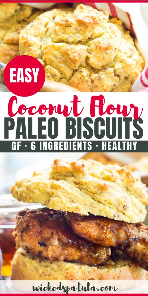 Easy Paleo Biscuits Recipe - The perfect paleo biscuits recipe - light, buttery and flaky! These almond and coconut flour biscuits need just 6 ingredients and 30 minutes. Serve these easy paleo biscuits with fried chicken, soup, salad and much more. #wickedspatula #paleo #paleorecipes #paleobread #biscuits #glutenfree via @wickedspatula Recipe With Coconut Flour, Paleo Fried Chicken, Coconut Flour Biscuits, Paleo Biscuits, Dairy Free Biscuits, Chicken Biscuits, Chicken Biscuit, Flour Biscuits, Best Paleo Recipes