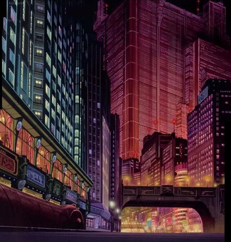 Background Art from Akira (1988)  Director: Katsuhiro Otomo Akira Aesthetic, Akira Film, Akira 1988, Akira Anime, Neo Tokyo, Sci Fi City, Bg Design, Anime City, Cyberpunk Aesthetic