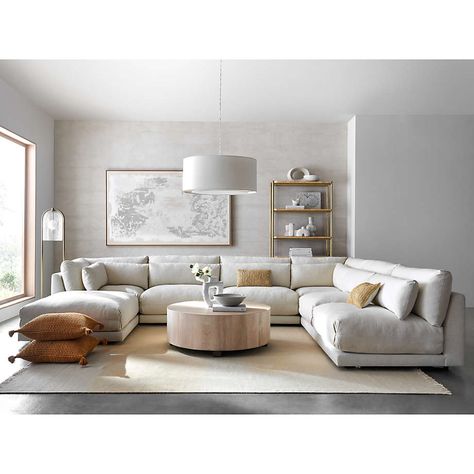 Plush 4-Piece Sectional | Crate and Barrel Family Cuddles, Coffee Table Crate And Barrel, Couches Living, Condo Ideas, Mexico Beach, Interiors Inspiration, Rug Ideas, Walnut Coffee Table, Wood Bookcase