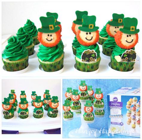 Top cupcakes with a big swirl of green frosting and an Oreo Leprechaun Cookie to make cute St. Patrick's Day treats. St Patrick's Day Treats, Cute Leprechaun, Green Frosting, White Chocolate Oreos, St Patrick Day Treats, Petal Dust, Chocolate Oreo, Orange Candy, Cupcake Flavors