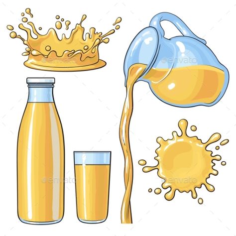 Splashing and pouring orange juice in bottle, glass, jug, sketch vector illustration isolated on white background. Hand drawn glas Bottle Pouring Drawing, Glass Bottle Illustration, Jug Sketch, Juice In Bottle, Juice Drawing, Spilled Juice, Juice Ideas, Painted Window Art, Red Juice