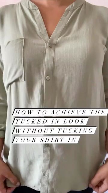 How To Rouche A Shirt, How To Tuck A Shirt Into Dress Pants, Tucking In A White Button Down, How To Wear A Dress Shirt Women, Button Down Shirt Women's Outfit, Oversized Button Up With Skirt, Tuck In Oversized Button Down, Button Shirt Hacks Tips And Tricks, Shirt Buttoning Hacks