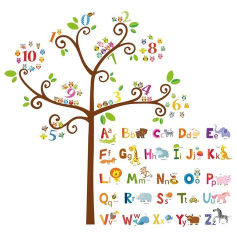 DECOWALL DA-1503 Animal Alphabet ABC and Owl Numbers Tree Kids Wall Stickers Wall Decals Peel and Stick Removable Wall Stickers for Kids Nursery Bedroom Living Room d cor Alphabet Wall Decals, Wall Stickers For Kids, Wall Stickers Animals, Number Wall, Alphabet Wall, Stickers For Kids, Abc For Kids, Tree Wall Stickers, Removable Wall Stickers