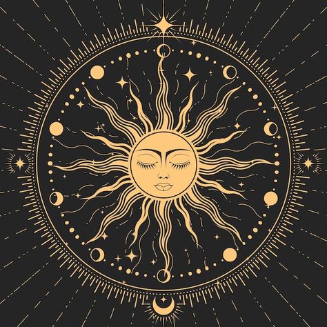 Sleeping sun with closed eyes astrology ... | Premium Vector #Freepik #vector #astrology #witchcraft #esoteric #alchemy Sun With Face, 3d Sun, Sleeping Sun, Compass Rose Tattoo, Tarot Magic, Astrology Art, Hinduism Art, Sun Moon Stars, Celestial Art