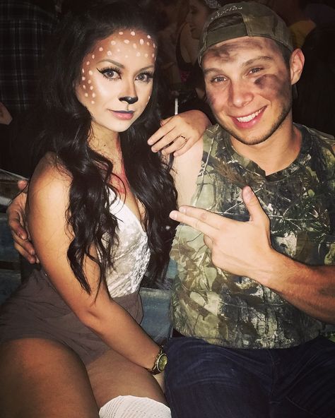 Deer And Hunter Couples Costume, Deer Costume Diy, Deer Costume Women, Deer And Hunter Costume, Deer And Hunter, Cute Couple Halloween, Deer Halloween Costumes, Hunter Costume, Tattoos Quotes